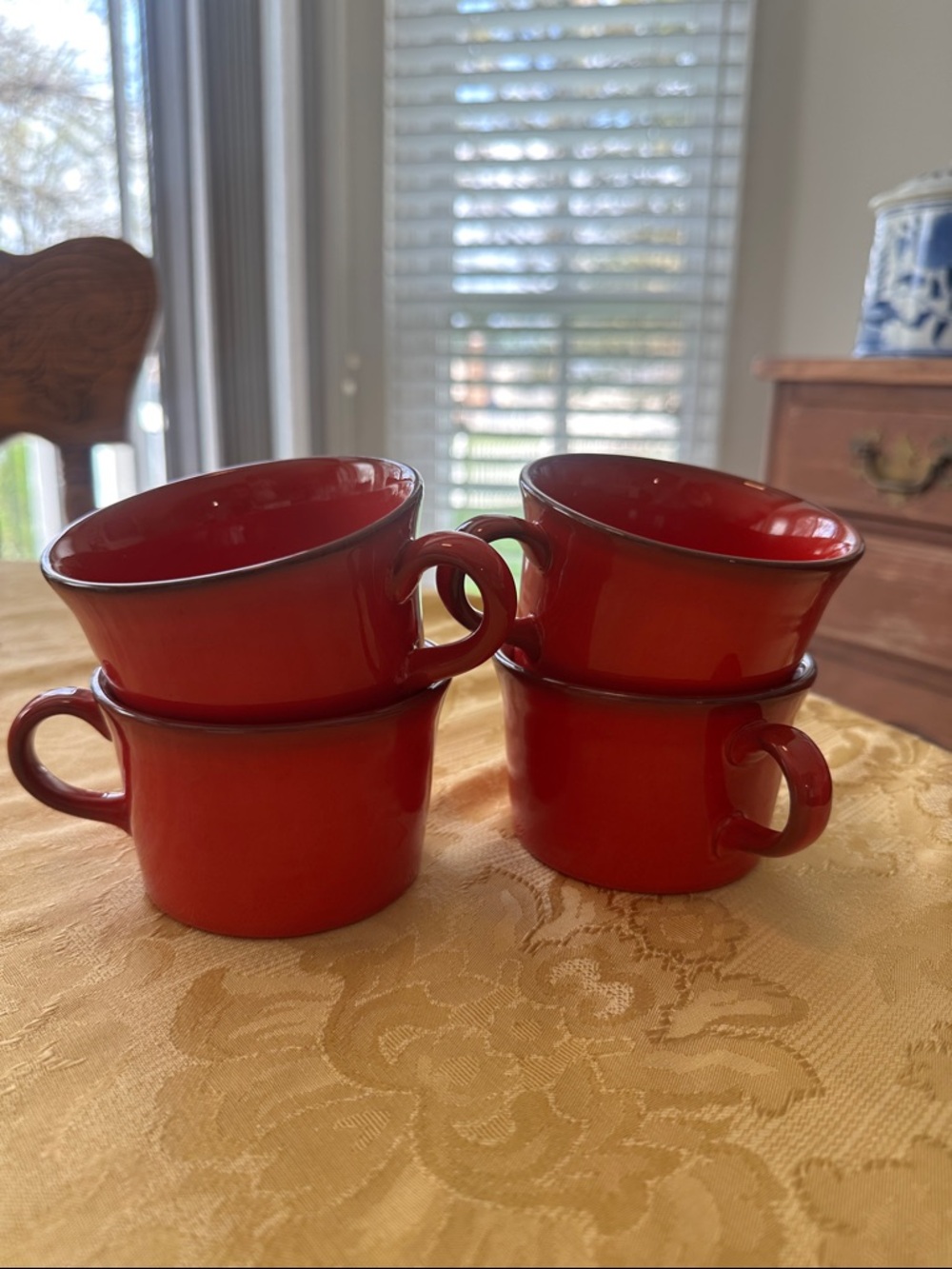 Red Ceramic Small Mugs/Cups - Set of 4